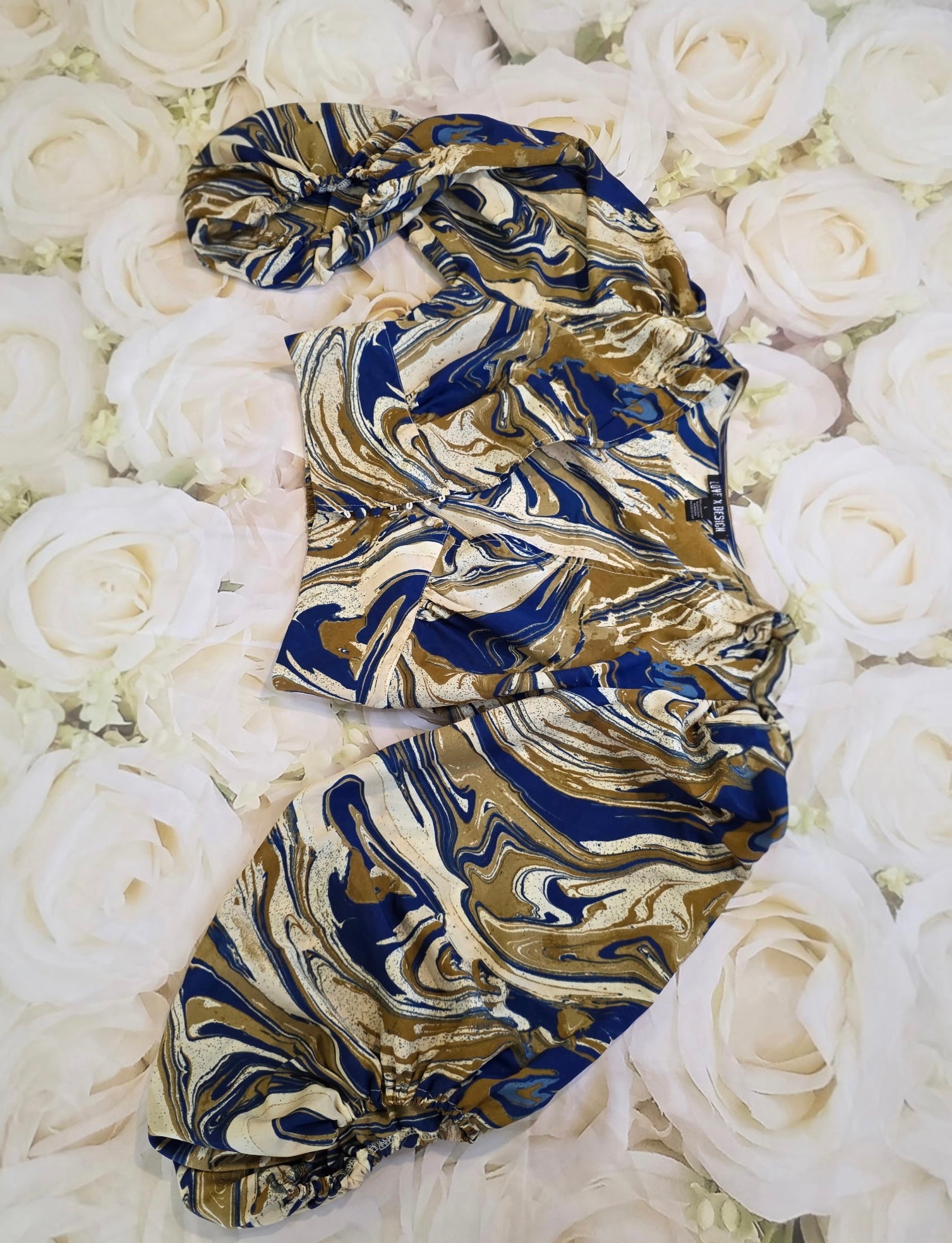 Blue and Tan Crop Top